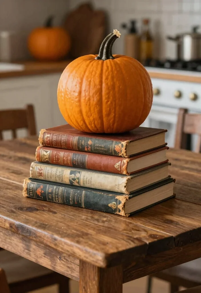 16 Kitchen Table Fall Decor Ideas With Cozy Vibes - 14. Vintage Books and Literature 1