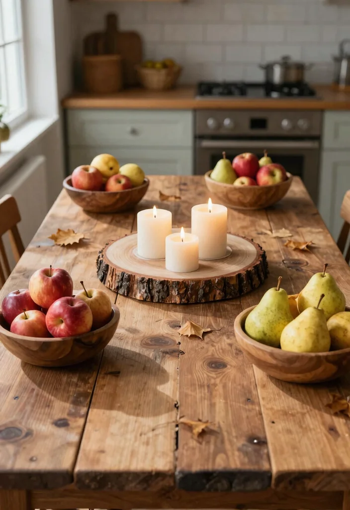 16 Kitchen Table Fall Decor Ideas With Cozy Vibes - 2. Rustic Wood Accents 1