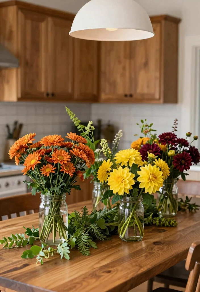 16 Kitchen Table Fall Decor Ideas With Cozy Vibes - 3. Seasonal Florals and Greenery 1