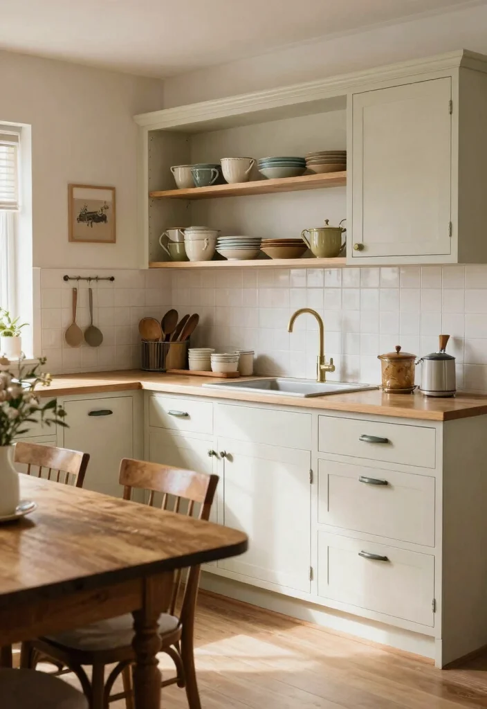 16 Light Kitchen Cabinets Ideas With Bright Airy Style - 11. Vintage Touches in a Modern Space 1
