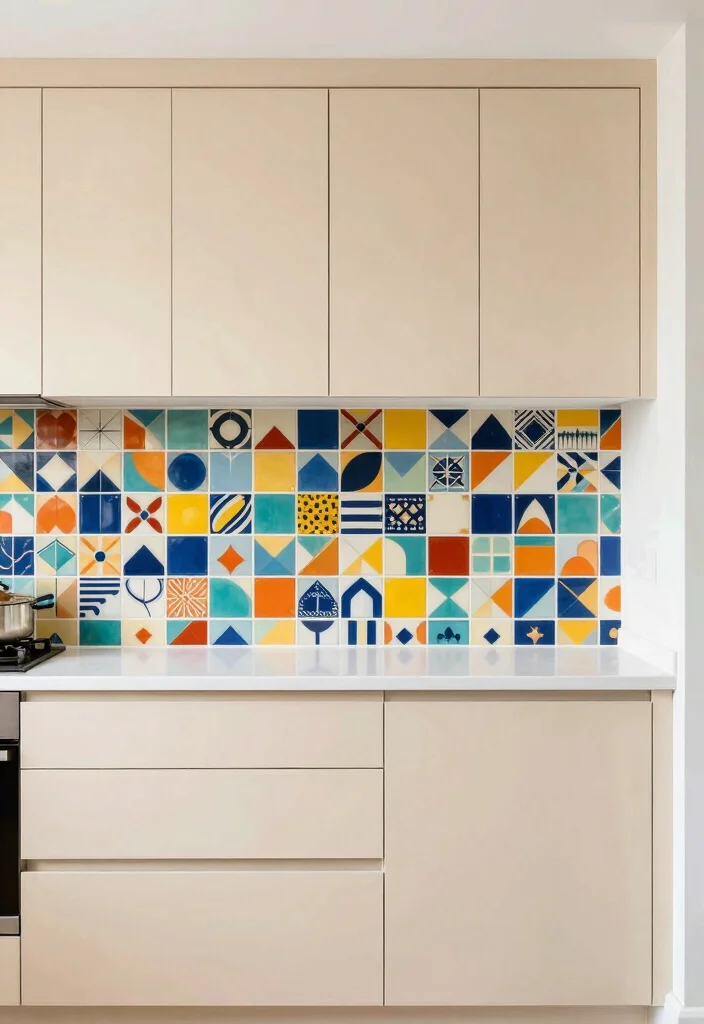 16 Light Kitchen Cabinets Ideas With Bright Airy Style - 15. Artistic Tile Backsplash 1