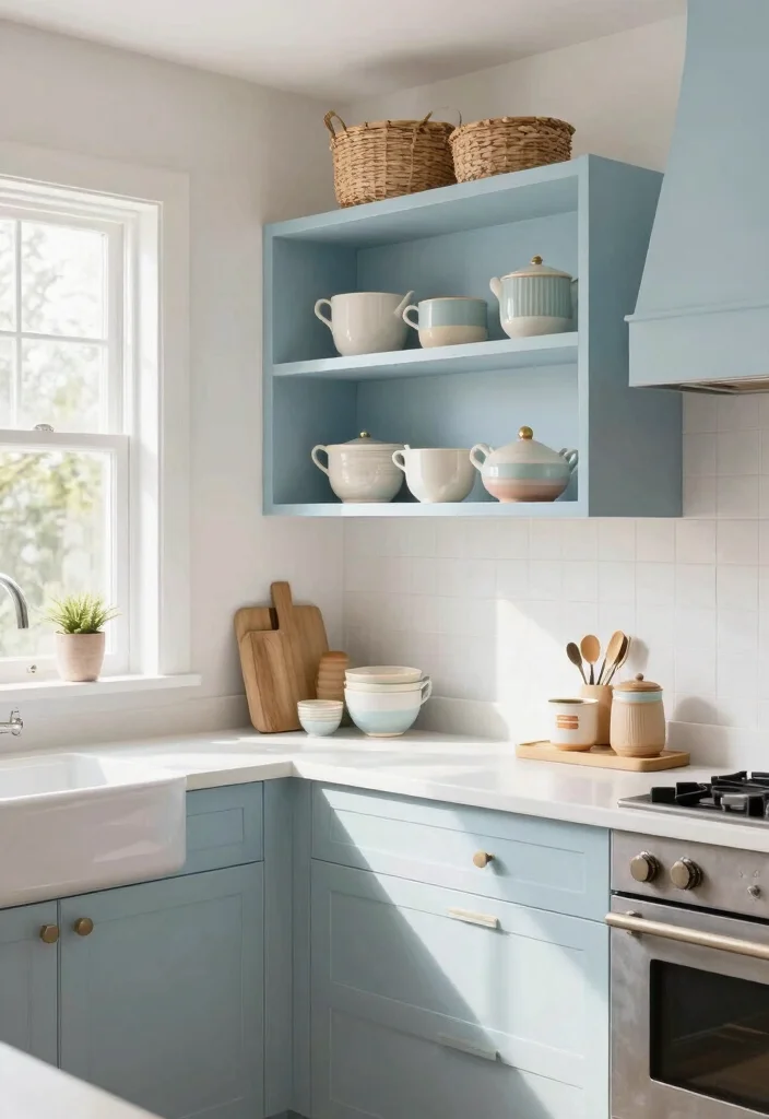16 Light Kitchen Cabinets Ideas With Bright Airy Style - 3. Soft Blue Accents 1