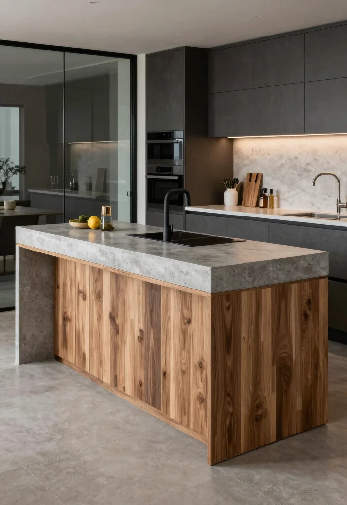 16 Modern Kitchen Island Ideas With Sleek Functionality - 12. Textural Diversity: Mixing Materials 1