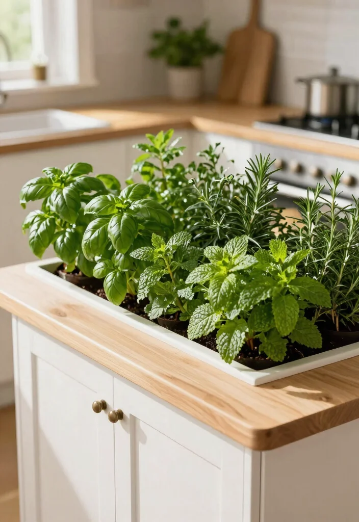16 Modern Kitchen Island Ideas With Sleek Functionality - 14. Go Green: Indoor Herb Gardens 1
