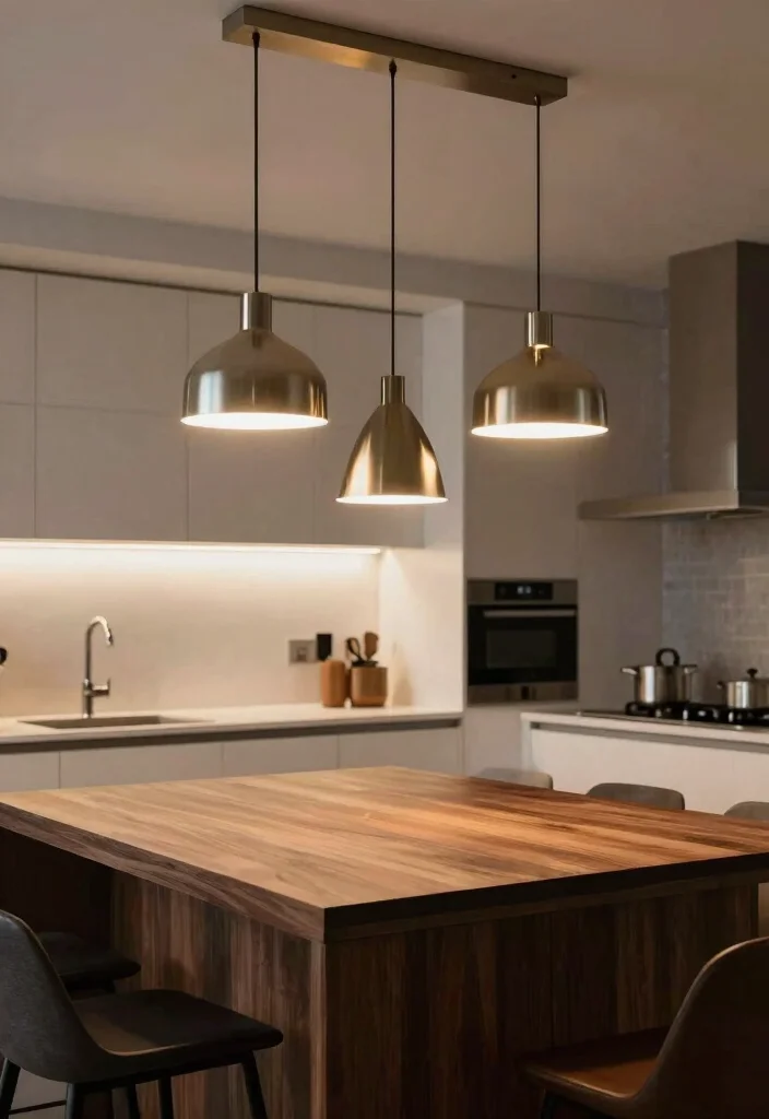 16 Modern Kitchen Island Ideas With Sleek Functionality - 9. Statement Lighting: Overhead Fixtures 1