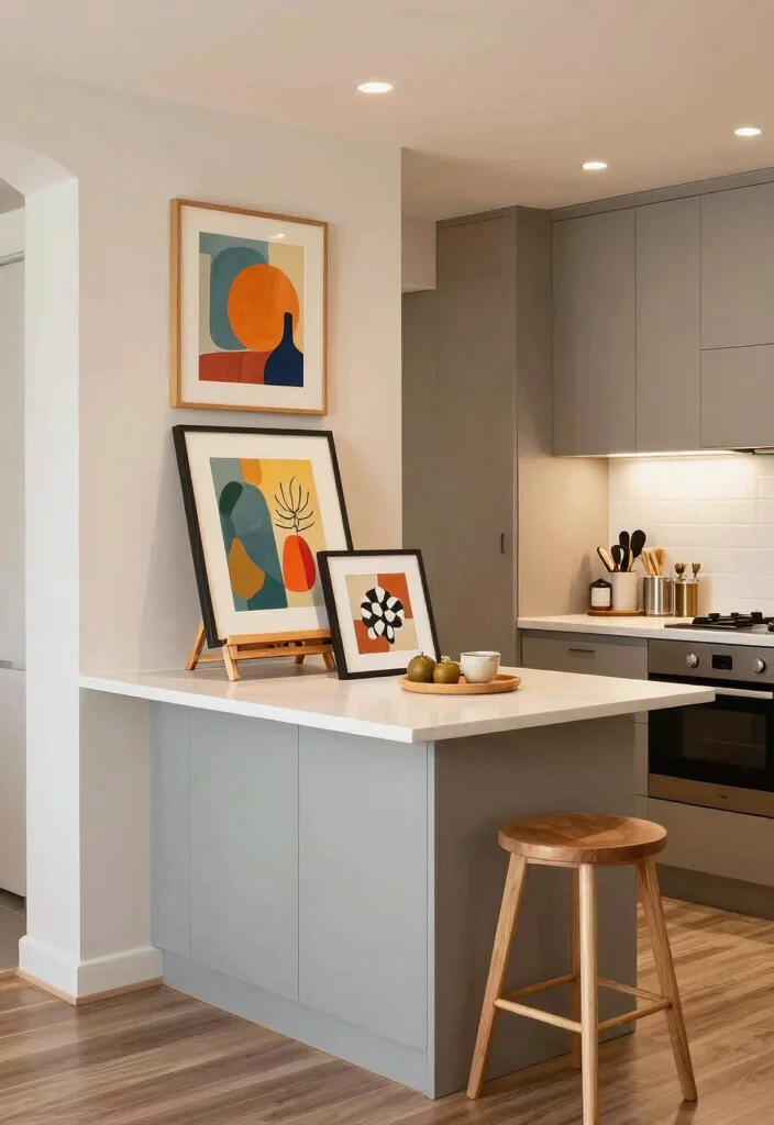 16 Small Kitchen Island Decor Ideas That Shine 10 16 Small Kitchen Island Decor Ideas That Shine - 10. Creative Use of Artwork 1