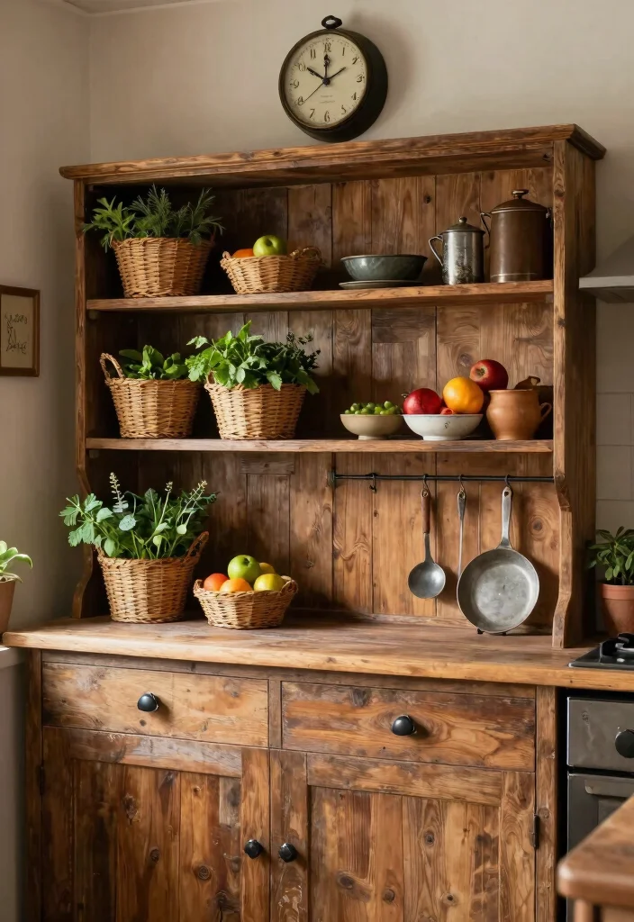 16 Wall Cabinets Kitchen Ideas With Smart Organization - 2. Vintage Vibes: Rustic Wooden Cabinets 1