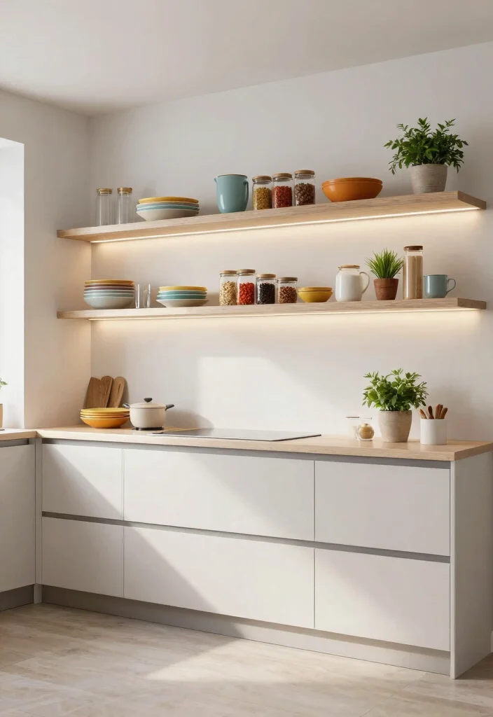 16 Wall Cabinets Kitchen Ideas With Smart Organization - 3. Open Concept: Floating Shelves 1
