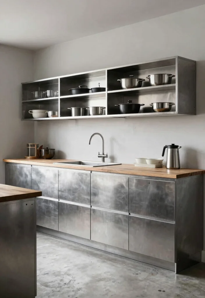 16 Wall Cabinets Kitchen Ideas With Smart Organization - 5. Industrial Edge: Metal Cabinets 1