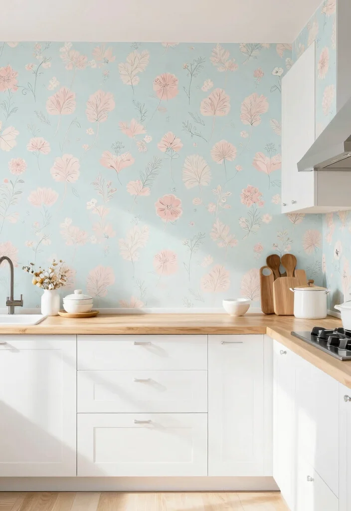 16 Wallpaper for Kitchen Ideas That Add Personality - 14. Soft Pastel Patterns 1