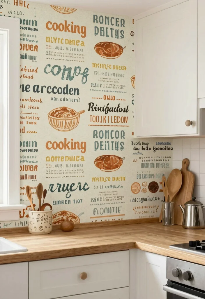 16 Wallpaper for Kitchen Ideas That Add Personality - 15. Vintage Typography Designs 1