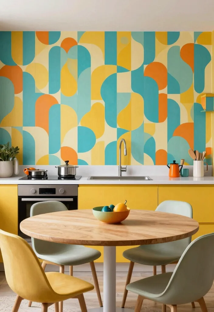 16 Wallpaper for Kitchen Ideas That Add Personality - 2. Retro Geometric Patterns 1