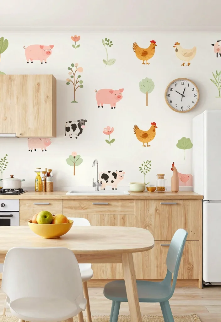 16 Wallpaper for Kitchen Ideas That Add Personality - 5. Whimsical Animal Motifs 1