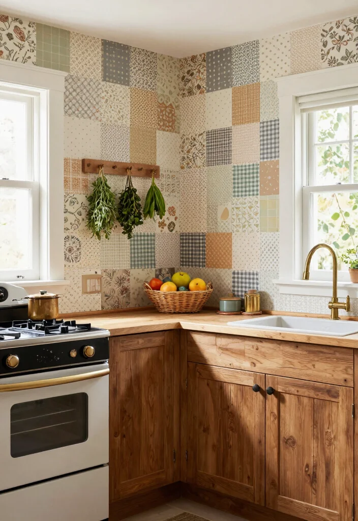 16 Wallpaper for Kitchen Ideas That Add Personality - 7. Vintage Patchwork Patterns 1