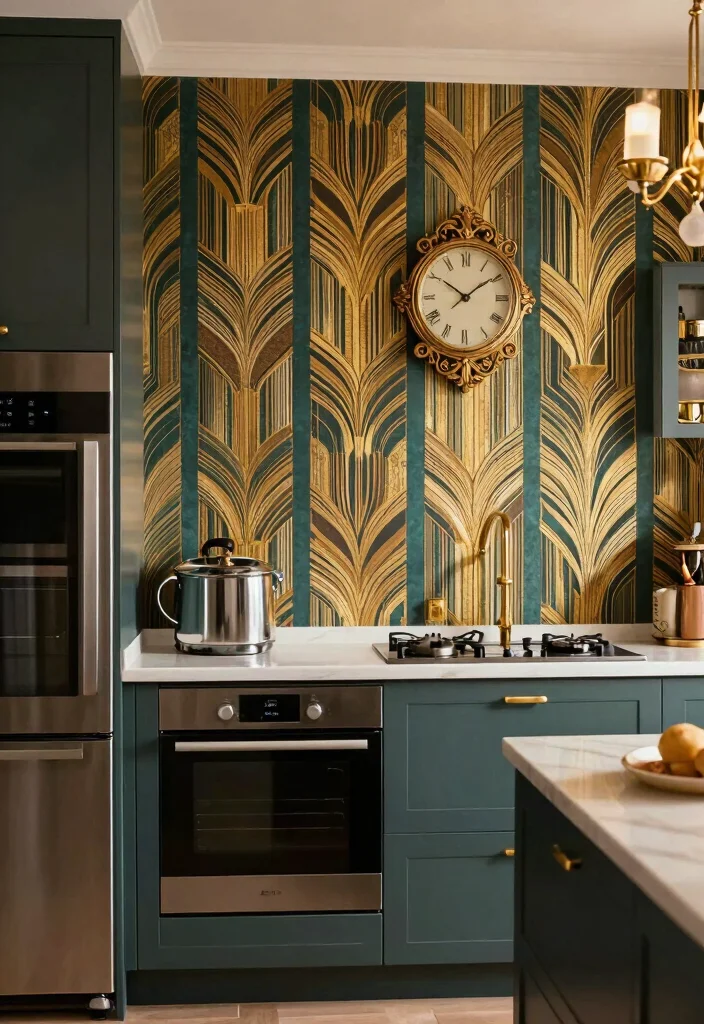 16 Wallpaper for Kitchen Ideas That Add Personality - 9. Art Deco Inspired 1
