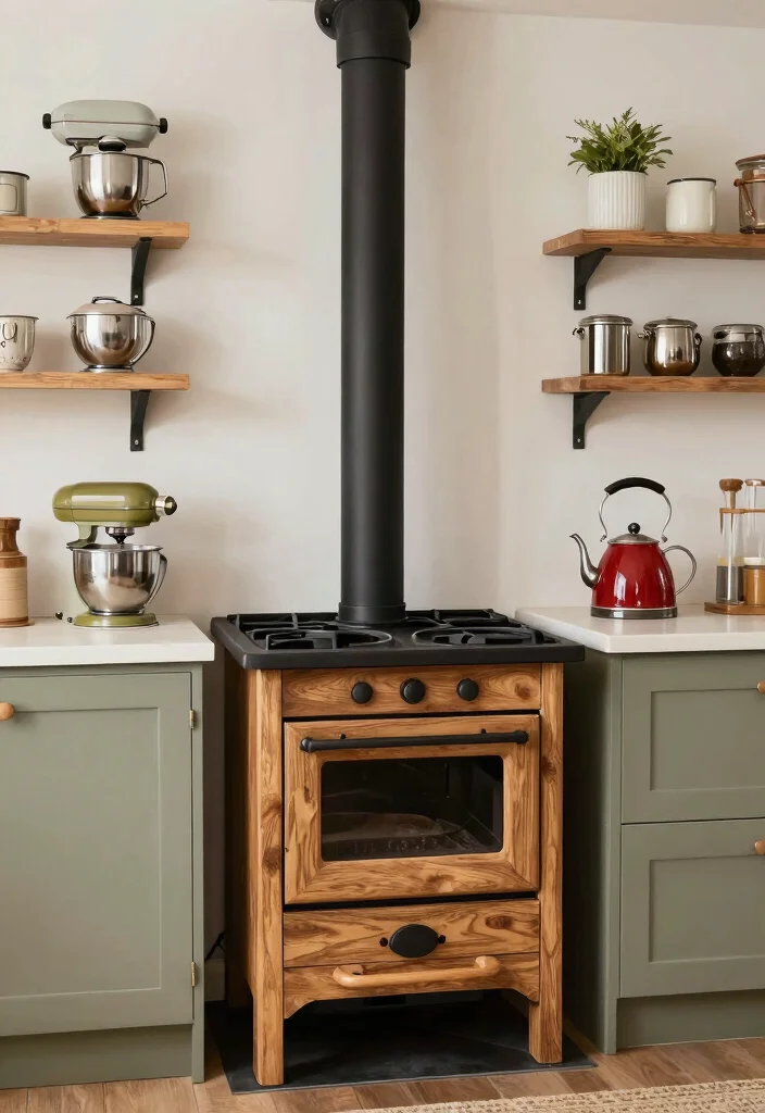 16 Wood Cook Stove Kitchen Ideas With Vintage Charm 13 16 Wood Cook Stove Kitchen Ideas With Vintage Charm - 13. Vintage Kitchen Appliance Display 1