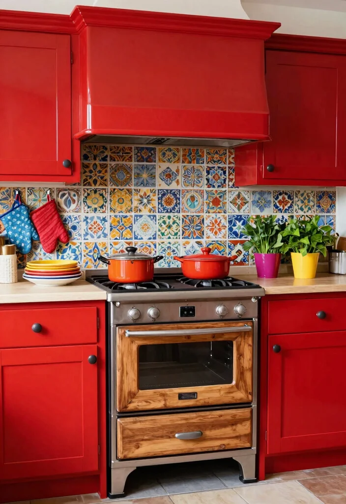 16 Wood Cook Stove Kitchen Ideas With Vintage Charm 2 16 Wood Cook Stove Kitchen Ideas With Vintage Charm - 2. Bold Color Accents 1