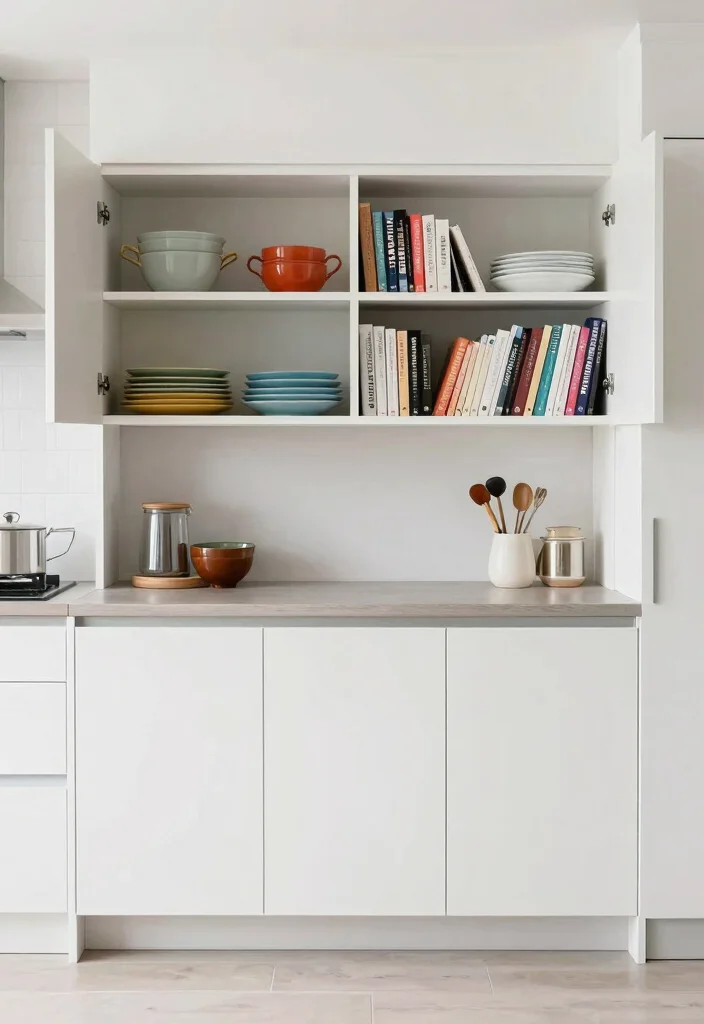 17 Appliance Cupboard Kitchen Ideas That Hide Clutter 3 17 Appliance Cupboard Kitchen Ideas That Hide Clutter - 3. Open Shelving Above the Cupboard 1
