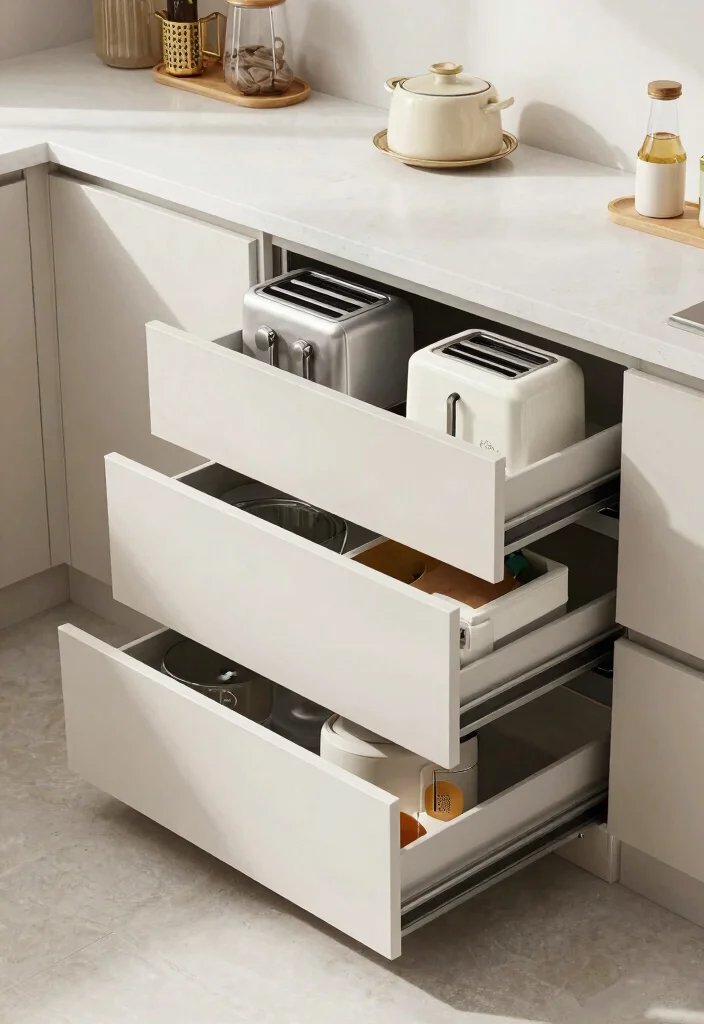 17 Appliance Cupboard Kitchen Ideas That Hide Clutter 7 17 Appliance Cupboard Kitchen Ideas That Hide Clutter - 7. Drawer Systems for Appliances 1