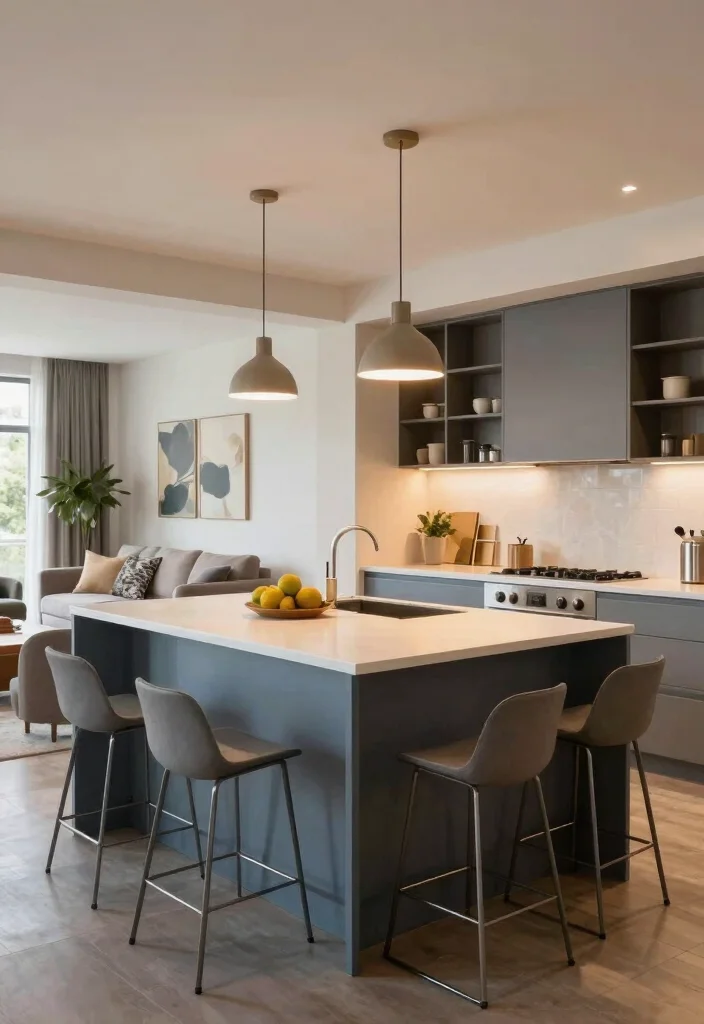 17 Blue Gray Kitchen Cabinets Ideas With Modern Elegance 5 17 Blue Gray Kitchen Cabinets Ideas With Modern Elegance - 5. Open Concept Kitchen with Blue Gray Islands 1