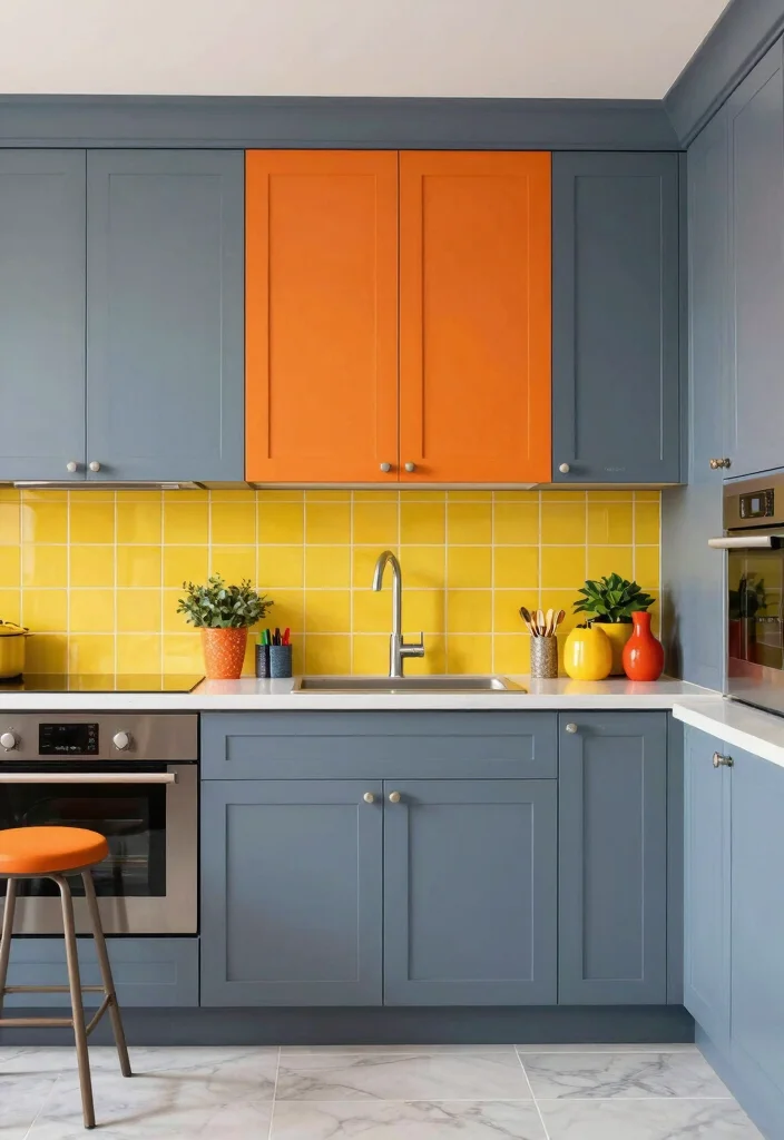 17 Blue Gray Kitchen Cabinets Ideas With Modern Elegance 7 17 Blue Gray Kitchen Cabinets Ideas With Modern Elegance - 7. Blue Gray Cabinets with Bold Accents 1