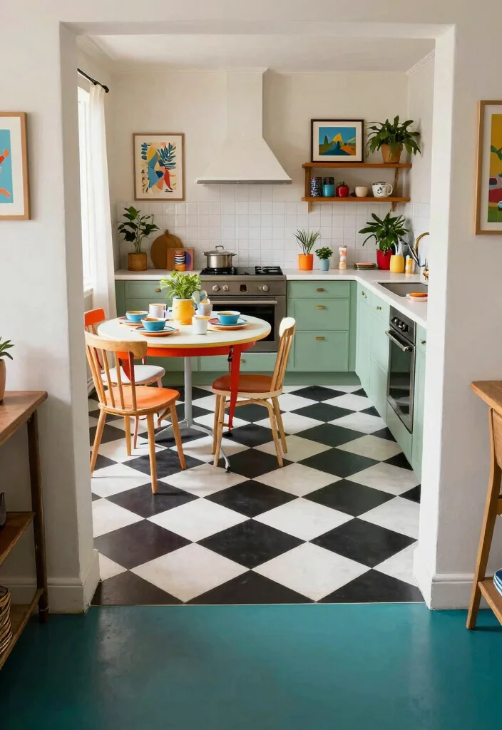 17 Checkerboard Kitchen Floor Ideas With Retro Flair - 10. Checkerboard Accent Areas 1