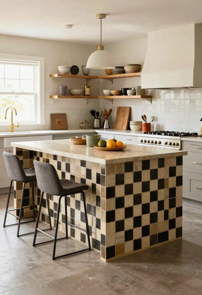 17 Checkerboard Kitchen Floor Ideas With Retro Flair - 11. Checkerboard Kitchen Island 1