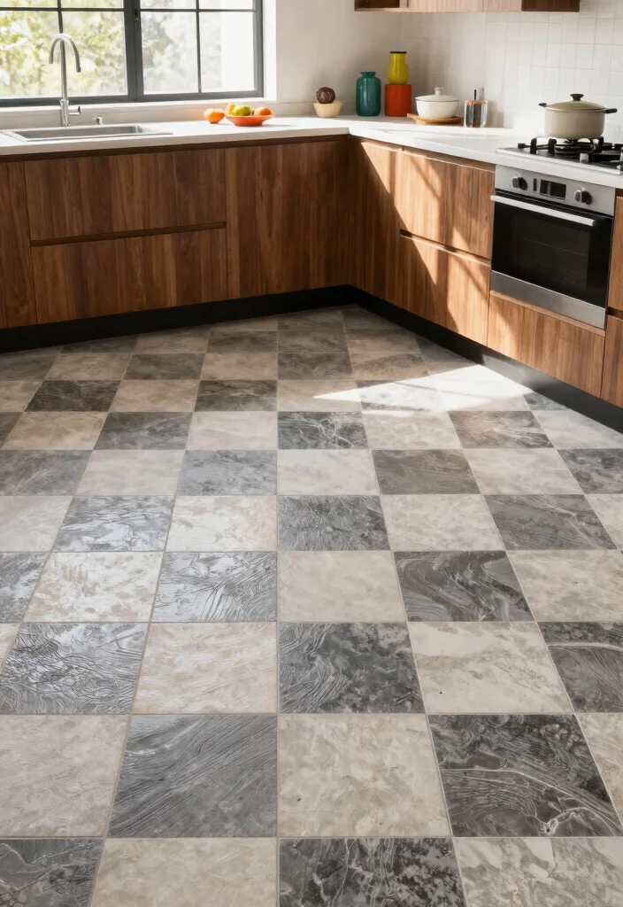 17 Checkerboard Kitchen Floor Ideas With Retro Flair - 13. Checkerboard with Textured Tiles 1