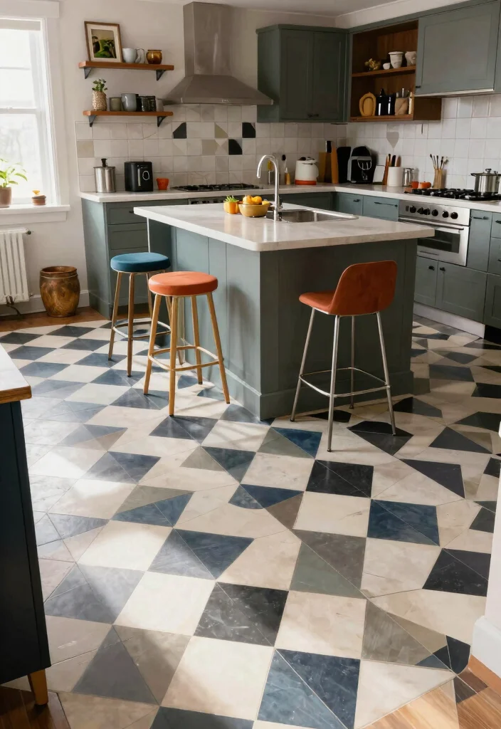 17 Checkerboard Kitchen Floor Ideas With Retro Flair - 16. Checkerboard Patterns with Geometric Flair 1