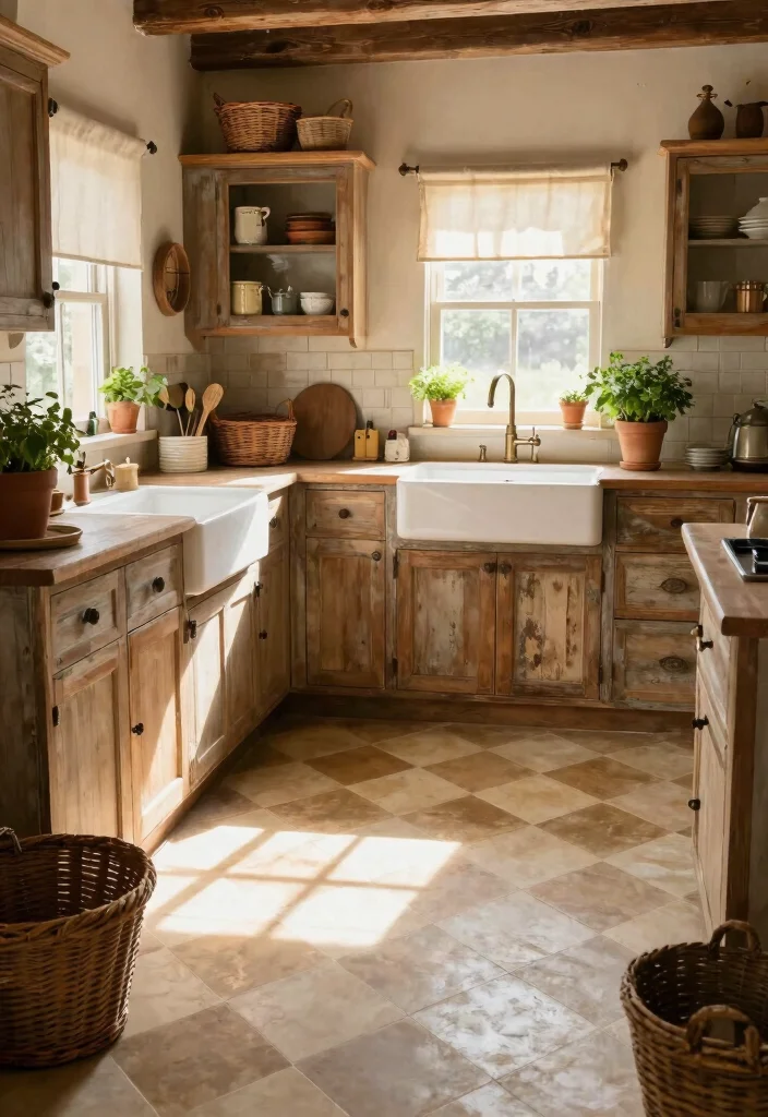 17 Checkerboard Kitchen Floor Ideas With Retro Flair - 5. Rustic Farmhouse Checkerboard 1