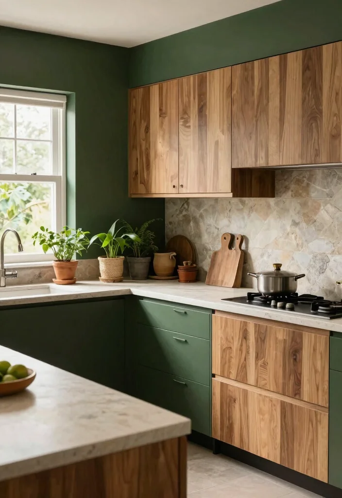 17 Dark Green Kitchen Walls Ideas With Bold Depth 16 17 Dark Green Kitchen Walls Ideas With Bold Depth - 16. Nature-Inspired Dark Green 1