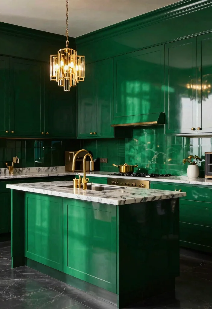 17 Dark Green Kitchen Walls Ideas With Bold Depth 3 17 Dark Green Kitchen Walls Ideas With Bold Depth - 3. Deep Emerald Glam 1