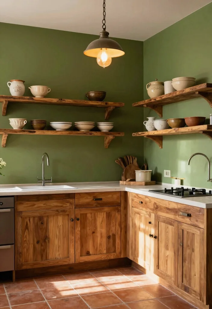 17 Dark Green Kitchen Walls Ideas With Bold Depth 4 17 Dark Green Kitchen Walls Ideas With Bold Depth - 4. Olive Green with Rustic Charm 1