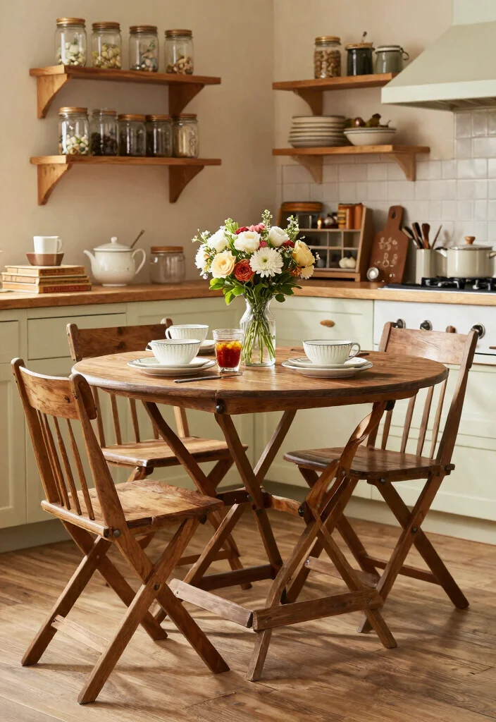 17 Folding Kitchen Table Ideas For Compact Living - 10. The Vintage Farmhouse Table 1
