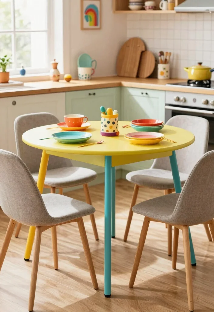 17 Folding Kitchen Table Ideas For Compact Living - 12. The Color-Pop Table 1