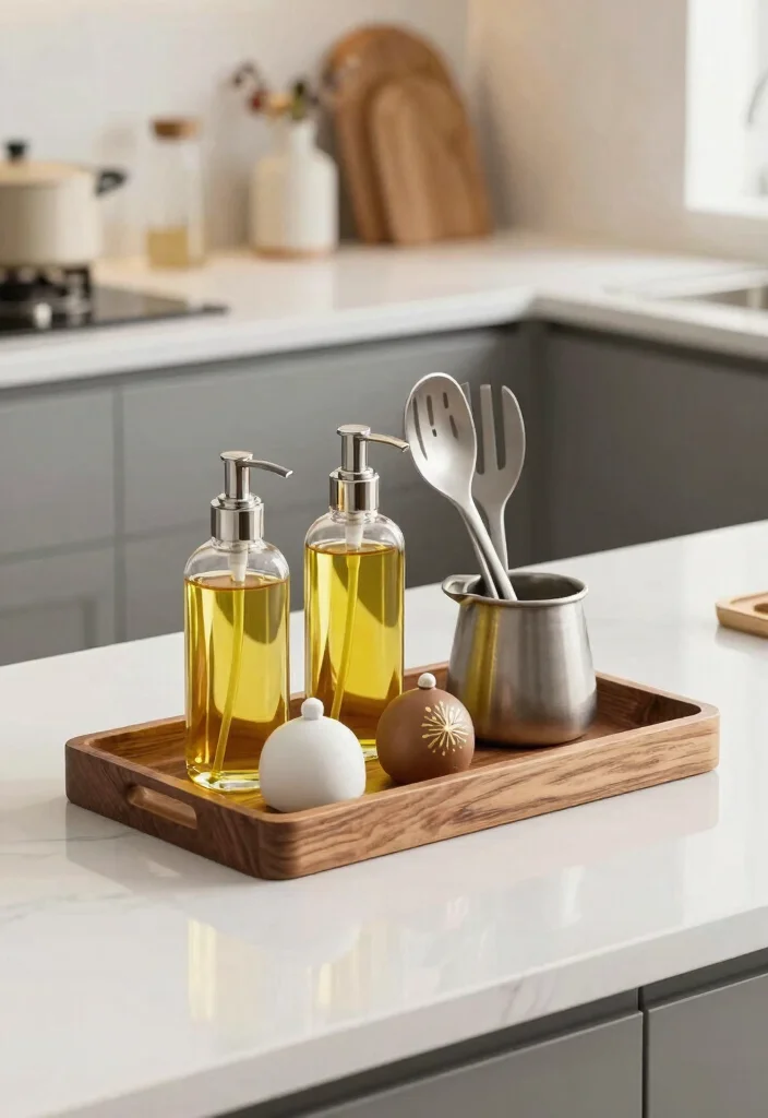 17 Kitchen Counter Styling Ideas That Look Effortlessly Chic - 10. Incorporate a Stylish Tray 1