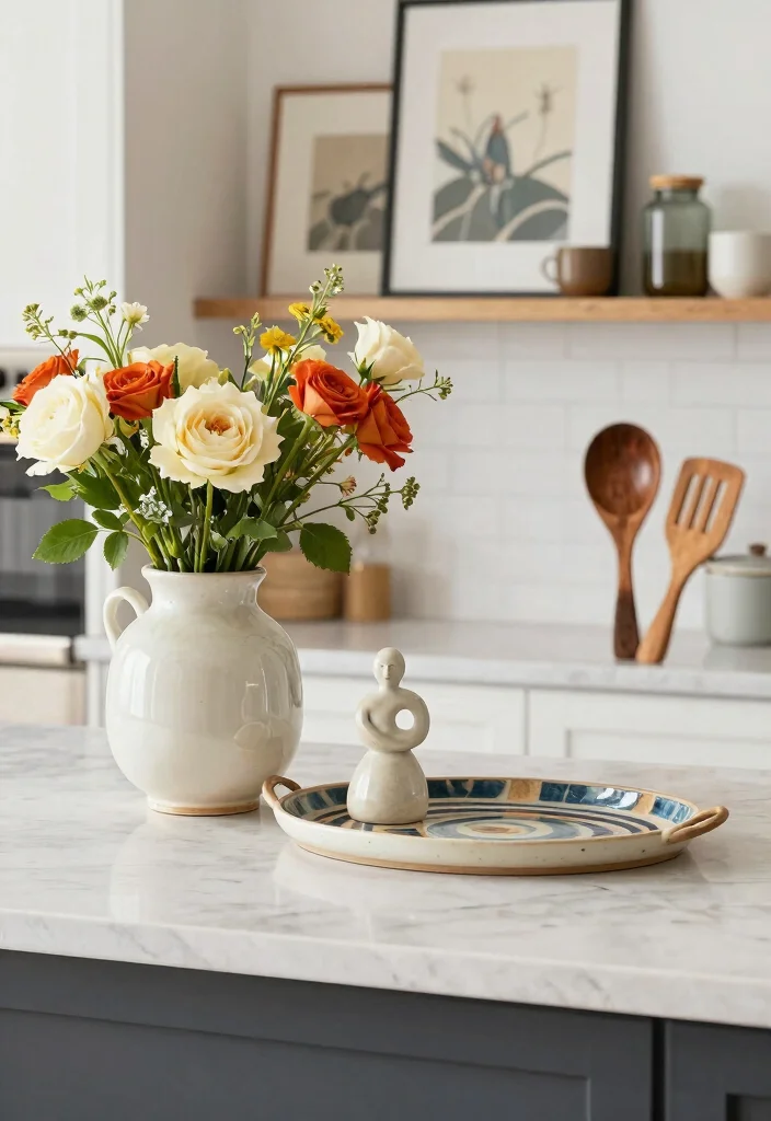 17 Kitchen Counter Styling Ideas That Look Effortlessly Chic - 6. Incorporate Art Pieces 1