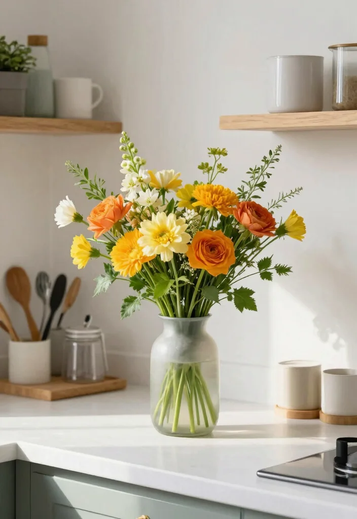 17 Kitchen Counter Styling Ideas That Look Effortlessly Chic - 8. Fresh Flowers for a Touch of Elegance 1