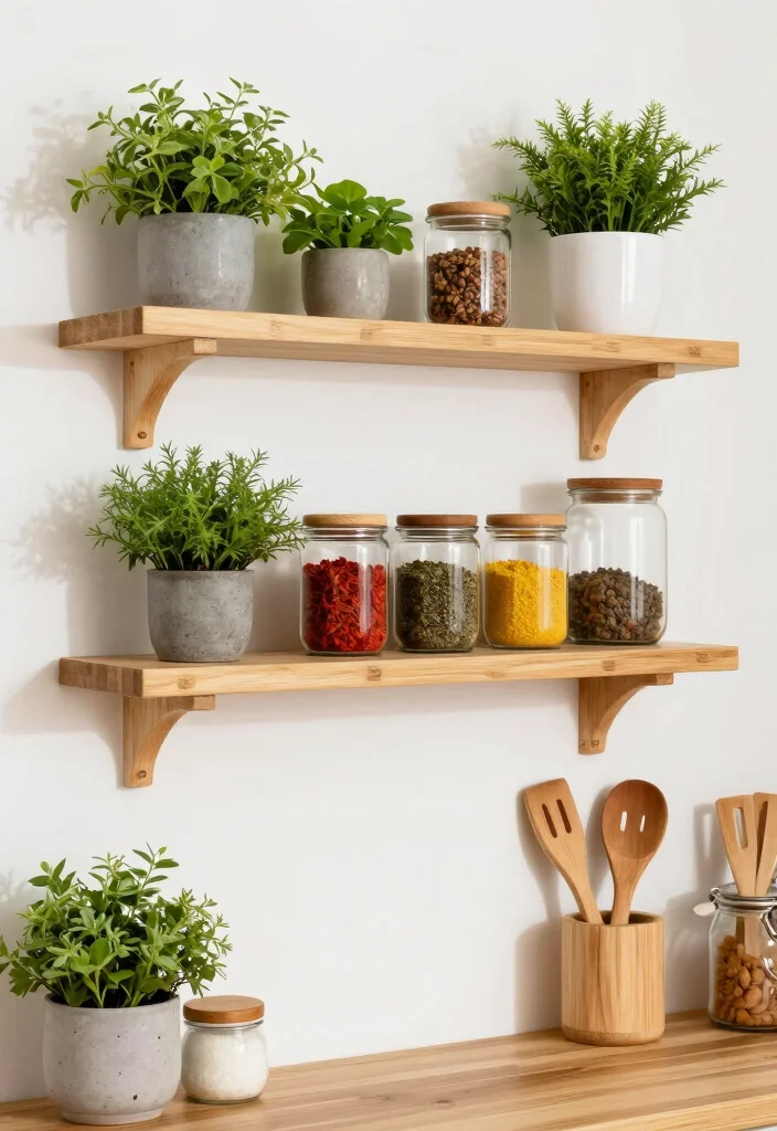 17 Kitchen Shelving Ideas Wall Shelves That Elevate Storage - 11. Eco-Friendly Bamboo Shelves 1