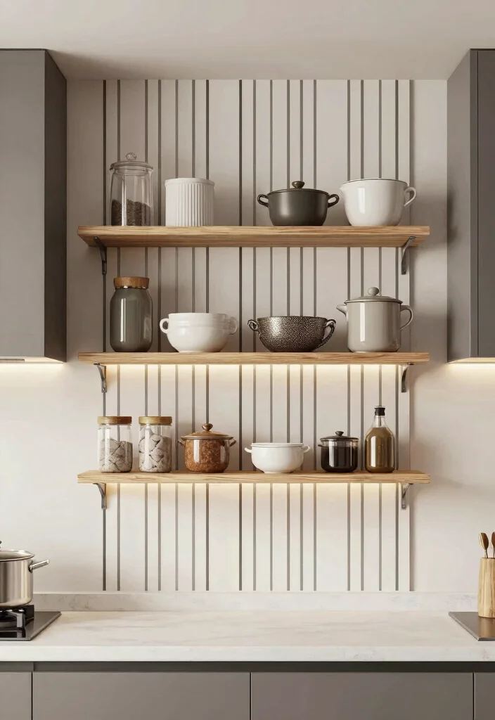 17 Kitchen Shelving Ideas Wall Shelves That Elevate Storage - 15. Use of Vertical Strips 1