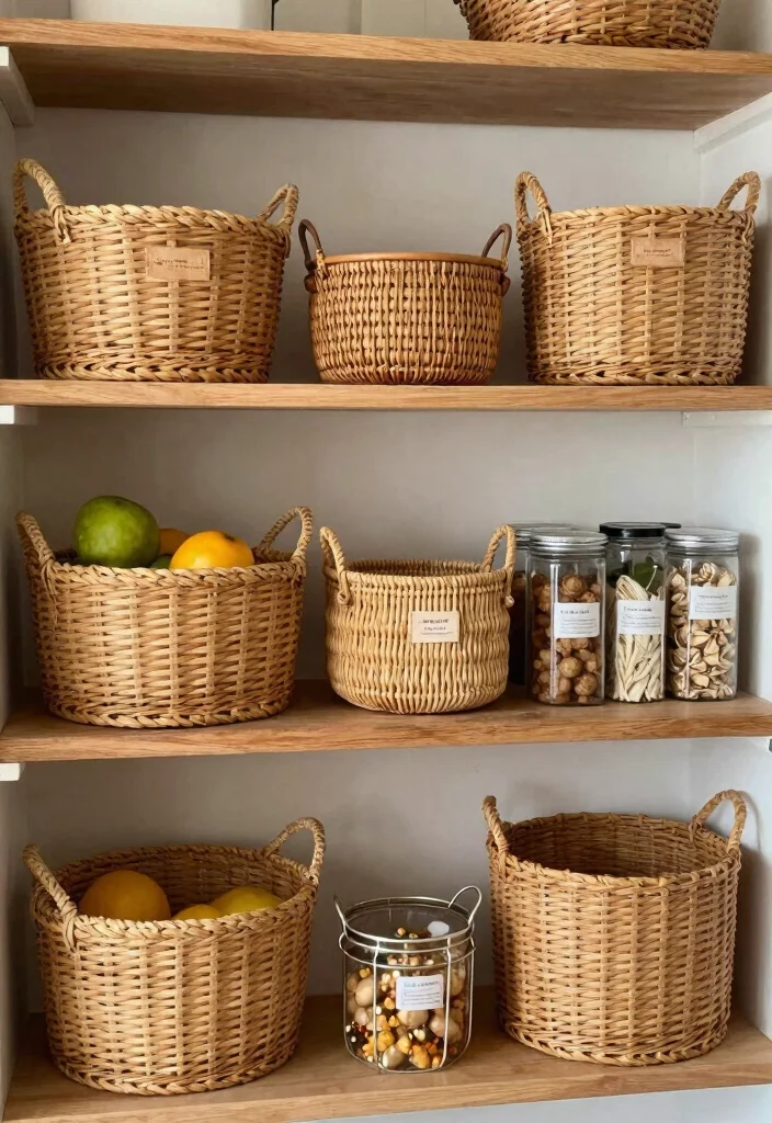 17 Kitchen With Pantry Ideas That Boost Storage - 8. Stylish Baskets and Bins 1