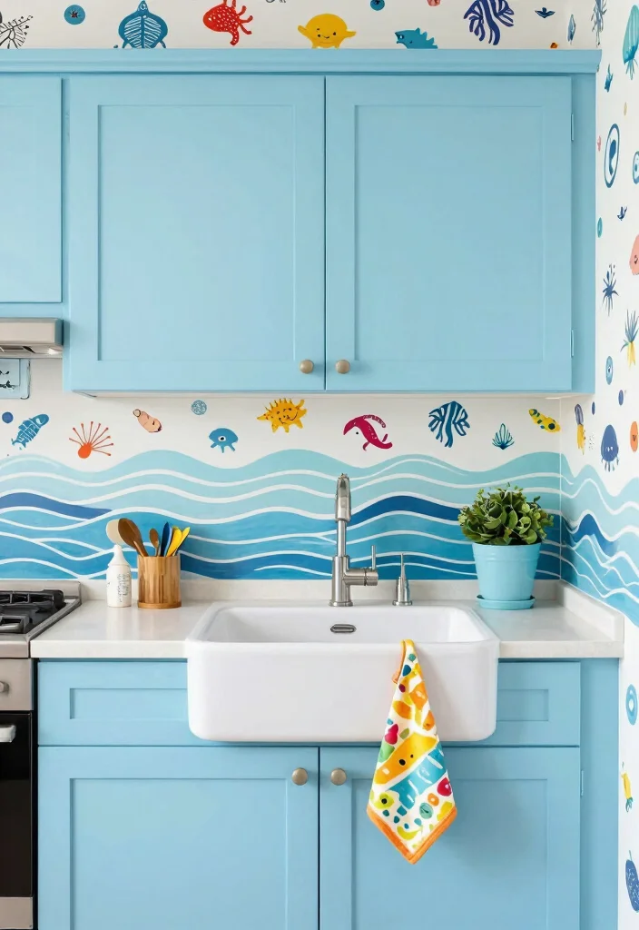 17 Light Blue Kitchen Cabinets Ideas With Fresh Coastal Vibes 11 17 Light Blue Kitchen Cabinets Ideas With Fresh Coastal Vibes - 11. Playful Patterns 1