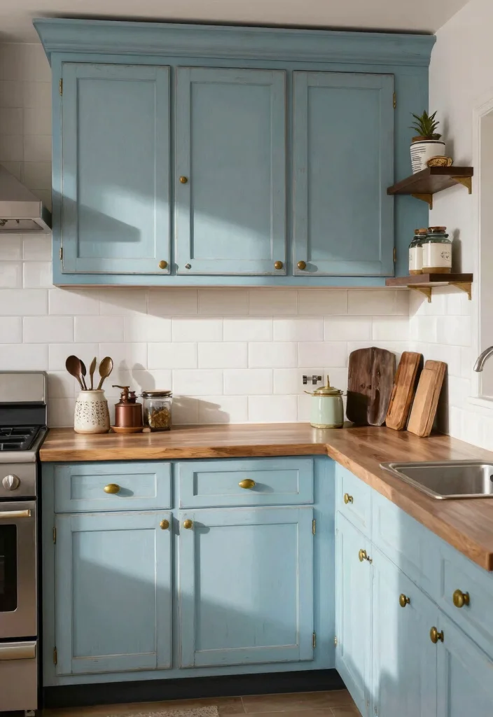17 Light Blue Kitchen Cabinets Ideas With Fresh Coastal Vibes 6 17 Light Blue Kitchen Cabinets Ideas With Fresh Coastal Vibes - 6. Vintage Vibe 1