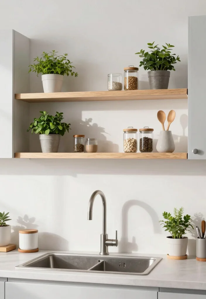 17 Modern Kitchen Shelves Ideas With Clean Lines - 14. Ledge Shelving for Small Items 1