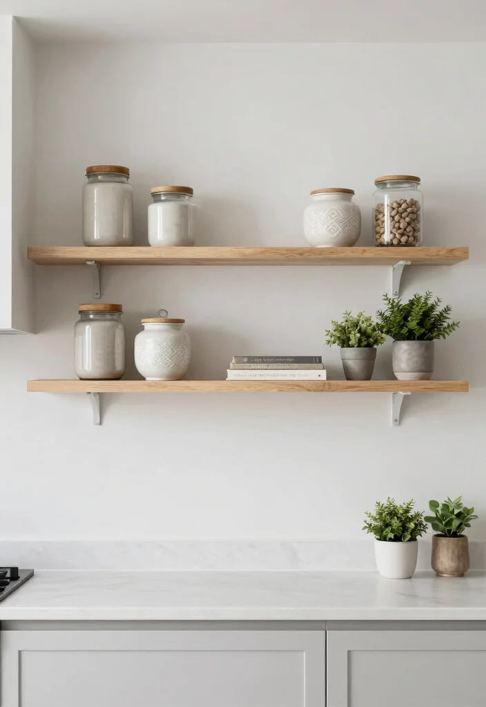 17 Modern Kitchen Shelves Ideas With Clean Lines - 16. Narrow Wall Shelves 1