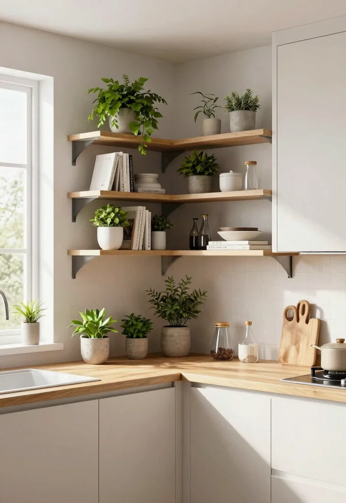 17 Modern Kitchen Shelves Ideas With Clean Lines - 5. Corner Shelving Solutions 1