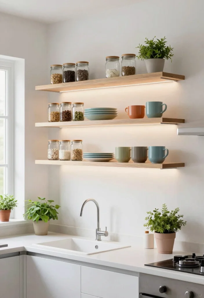17 Small Kitchen Cabinets Ideas That Feel Spacious - 1. Floating Shelves for an Airy Feel 1