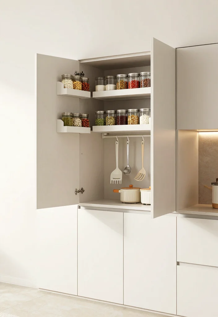 17 Small Kitchen Cabinets Ideas That Feel Spacious - 11. Cabinet Doors with Built-in Storage 1