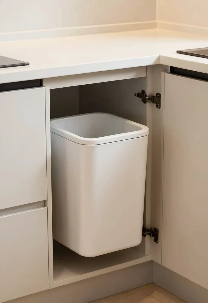 17 Small Kitchen Cabinets Ideas That Feel Spacious - 15. Hidden Trash Bins for Cleanliness 1