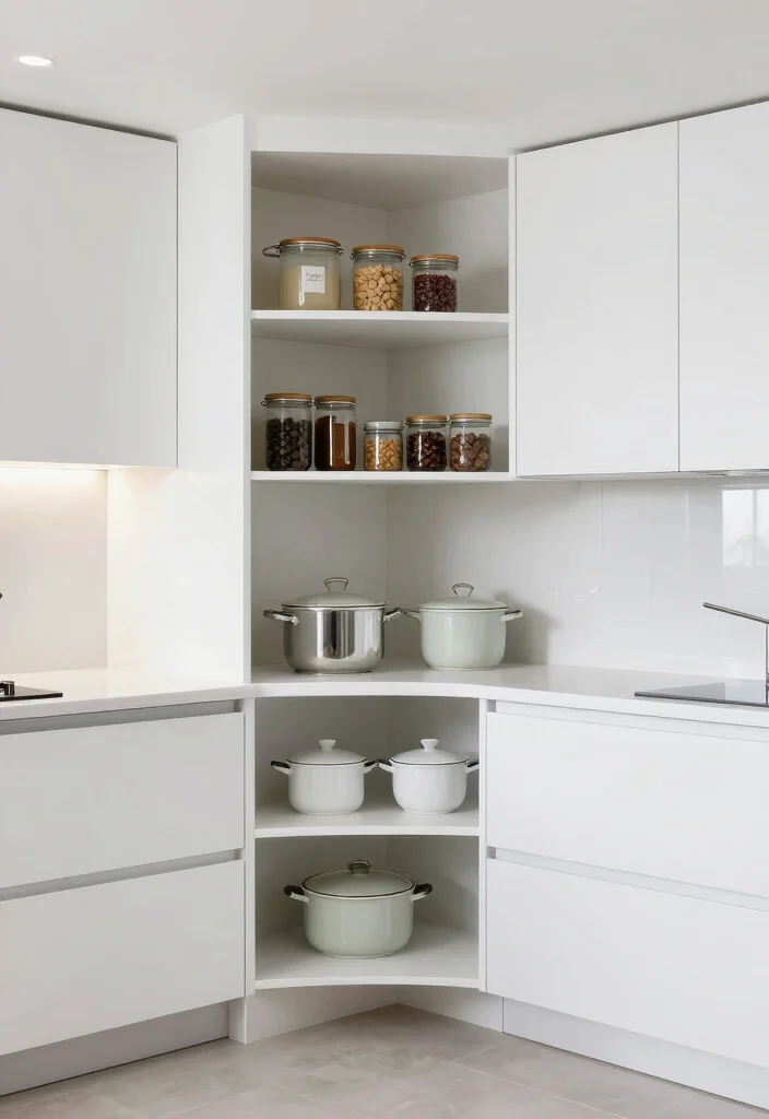 17 Small Kitchen Cabinets Ideas That Feel Spacious - 6. Corner Cabinets for Smart Storage 1